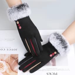 Winter Female Single Layer Warm Cashmere Full Finger Button Cycling Mittens Women Suede Leather Touch Screen Driving Gloves J23