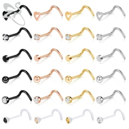 ZS 6-34pcs/Lot Heart Round Nose Piercing Ring Set Stainless Steel Crystal Nose Stud Pack L Shape Nose Nails Piercing Jewelry 20g
