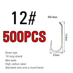 ICERIO 500/1000PCS Fly Tying Hook High Carbon Steel Nymph Dry Wet Fishing Fly Hook Down Eye 1X Long Shank Round Bend