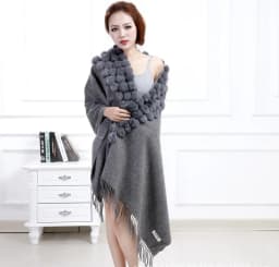 20 Colors Triangle Real Rabbit Fur Ball Shawl Wraps Winter Women Cashmere Tassel Cape Pompon Cloak Lady Mum Gift Casaco Feminino
