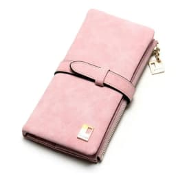 Vintage Women Long Standard Wallets Purse Fold Drawstring Nubuck Leather Zipper Suede Bag Female Simple Design Clutch Handbags