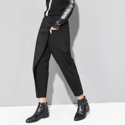 2025 Spring summer Black Patchwork Irregular Harem Pants Women Elastic high Waist Button Fashion Clothes Loose Casual Trousers