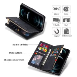 Luxury Leather Zipper Case for iPhone 13 12 11 Pro Max XS XR 7 8 Plus SE 2020 6 6S Mini Wallet Cover Multi Card Slots Phone Bag