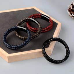 Genuine Leather Double Rope Braid Bracelet For Men Multicolor Choice Stainless Steel Magnetic Clasps Bracelets Men Jewelry