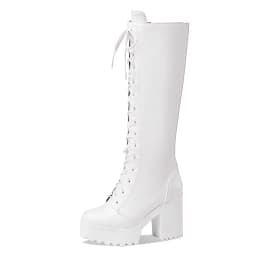 Ultra-High Thick-Heeled Thick-Soled Cross-Lace Boots Zipper Punk Style Street Trend Women's Plus Size Knee-Length Boots