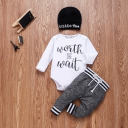 Newborn Infant Baby Boy Clothes Sets 3pcs Little Brother Long Sleeve Romper Pant Hats Outfit Clothes