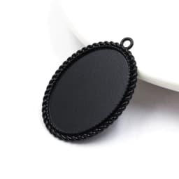 Fit 30x40mm Oval Cabochons Pattern Glass Cameos Black Frame Settings Bezel Tray For DIY Necklace Making Accessories 5pcs K06248