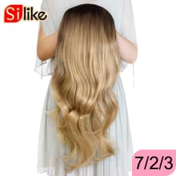 Silike 24Inch Synthetic Wavy 3/4 Half Wig Long Hair Extensions Ombre Blonde Capless Wigs Hair Clips Extension For Women 210g