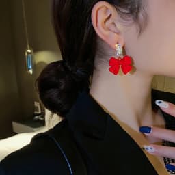 New Fashion Crystal Bow Knot Dangle Earrings For Women Red Pearl Heart Zircon Earring Christmas New Year Festival Jewelry Gifts