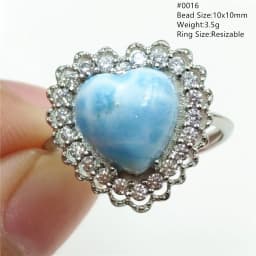 Natural Blue Larimar Adjustable Ring 925 Sterling Silver Larimar Gemstone Women Men Water Pattern AAAAA