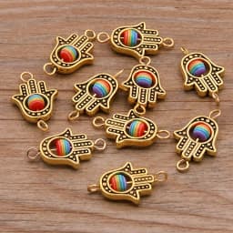 10PCS 13*22mm Fatima Hamsa Hand 10 Color Evil Eye Spacer Bead Connector For DIY Bracelets Necklace Jewelry Handmade Making