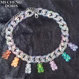 Handmade 7 Colors Cute Cartoon Bear Acrylic Chain Necklaces Candy Color Pendant For Women&Girl Daily Jewelry Party Gifts