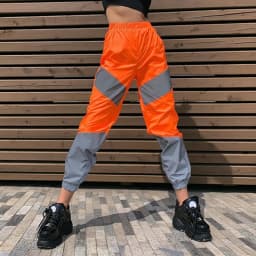 OMSJ Autumn Winter Loose Hight Waist Flash Reflective Patchwork Jogger Pants 2024 Women Neon Streetwear Outfits Cargo Trousers