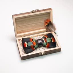 EASTEPIC Handmade Feather Bow Tie Brooch Wooden Box Set Men's Exquisite Accessories for Wedding Party Birthday Gift Necktie