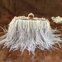Luxury Real Ostrich Feathers Handbag Pearl Tassel Evening Bags Women's Pouch Purse Pink Green Diamond Clutch Party Messenger Bag