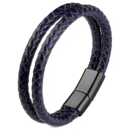 Genuine Leather Double Rope Braid Bracelet For Men Multicolor Choice Stainless Steel Magnetic Clasps Bracelets Men Jewelry