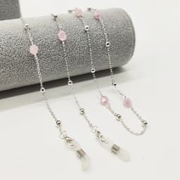 Eyeglasses Chain White Pink Crystal Charm Bead Chain Metal Plated Silicone Loops Sunglasses Accessory Women Necklace Gift
