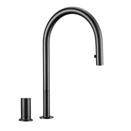 Pull Down Kitchen Sink Faucet Brushed Gunmetal Black Single Handle Double Hole Hot And Cold Sprayer Brass Countertop Mounted