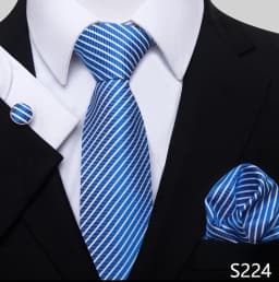 Newest Style Holiday Present 100% Silk Tie Pocket Squares Cufflink Set Necktie Men Dark Blue Wedding Accessories Office Cravat
