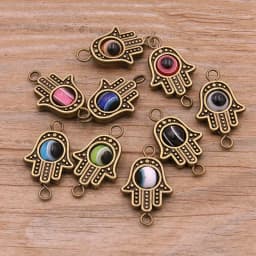 10PCS 13*22mm Fatima Hamsa Hand 10 Color Evil Eye Spacer Bead Connector For DIY Bracelets Necklace Jewelry Handmade Making