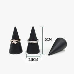 Vintage Black Wooden Ring Holder Display Cone Rack Solid Wood Finger Trinket Stand Storage Organizer Jewelry Ring Stack Showcase
