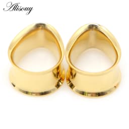 Alisouy 2pcs Water Drop Stainless Steel Ear Plug Tunnels Black Gold Color Ear Expander Plugs Tunnels Body Jewelry Ear Gauges
