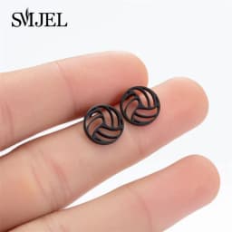 Multiple Black Stainless Steel Stud Earrings for Women Men Simple Volleyball Music Leaf Star Geometric Earings Jewelry Punk Gift