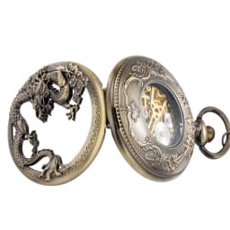 Bronze Hollow Dragon Display Half Hunter Mechanical Pocket Watch Cool Antique Pendant Manual Mechanism Pocket Clock Gift Male
