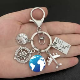 Earth plane keychain pendant earth compass personality memorial key ring gift for travel lovers