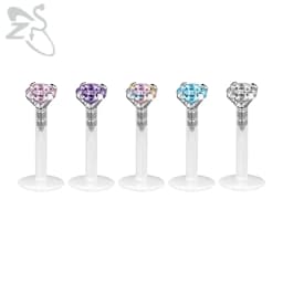 ZS 5Pcs/lot 16G Clear Bioflex Lip Labret Piercing Set Crystal Monroe Lip Stud Star Heart Ear Tragus Helix Cartilage Piercings