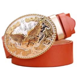 gold eagle big buckle full grain real leather 100% genuine leather hawk mens belts luxury high quality camel brown cowboys women