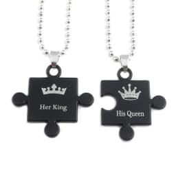 Couple Letter His Queen Her King Crown Matching Necklace Eternal Love Promise Pendant Necklace for Lover Jewelry Gift