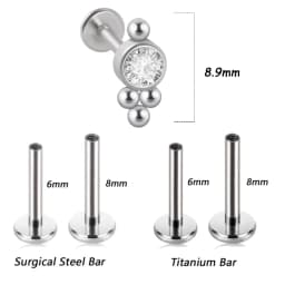 1PC G23 Titanium&Steel 16G CZ Gem Triangle Labret Lip Ring Crystal Cluster Ear Cartilage Tragus Helix Piercing Screw Fit Top 16g