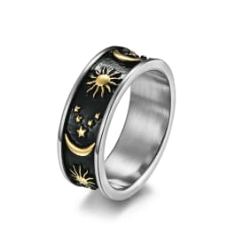 Men Rings Star Moon Sun Design Stainless Steel Rose Gold Silver Color wholesale Large US size 6 7 8 9 10 11 12 13