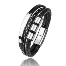 MingAo Charm Name Letter Customize Leather Breaclet for Women Men Stainless Steel Beads Braided Rope Wrist Bracelet Personalized