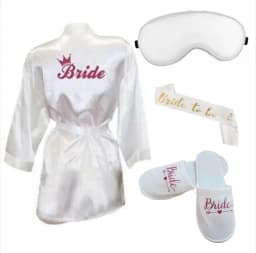 4pc set of bride robe eyemask slippers sash bridesmaid kimono wedding bridal party Bachelorette bathrobe getting ready robes