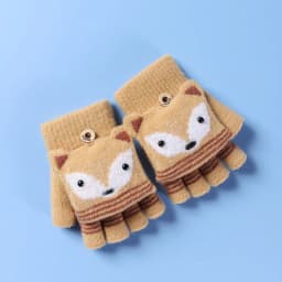 6-10 Years Old Boy Girl Fur Wool Knit Kid Soft Half Finger Flip Glove Children Winter Warm Cute Cartoon Fox Knit Mitten I89