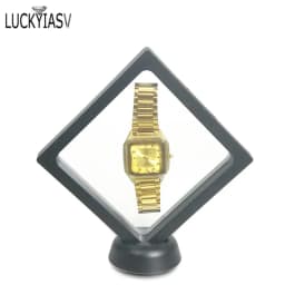 Black White Plastic Suspended Floating Display Case Earring Coin Gems Ring Jewelry Storage Pet Membrane Stand Holder Box 7*7*2cm
