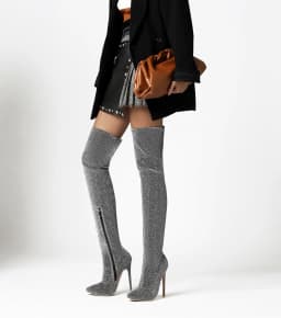 Super High Stiletto Heel Sequined Over-The-Knee Boots For Women Pointed Side Zipper Flashing Stretch Blended Large Size Boots