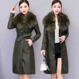 Big Fur Collar PU leather Jacket Autumn Winter Velvet Thicken Soft Faux PU leather Coat Women Korean Long Overcoat 4XL 2356