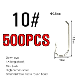 ICERIO 500/1000PCS Fly Tying Hook High Carbon Steel Nymph Dry Wet Fishing Fly Hook Down Eye 1X Long Shank Round Bend