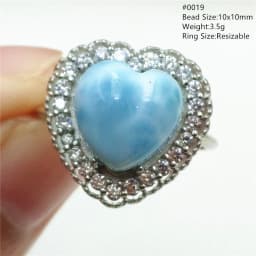 Natural Blue Larimar Adjustable Ring 925 Sterling Silver Larimar Gemstone Women Men Water Pattern AAAAA