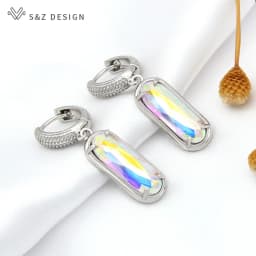 S&Z DESIGN New Luxury Oval Egg Shape Crystal Dangle Earrings For Women Wedding Elegant Party Jewelry 585 Rose Gold Color Gift