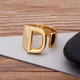 Trendy Hollow A-Z Letter Gold Color Adjustable Opening Ring Initials Name Alphabet Female Chunky Wide Party Wedding Jewelry