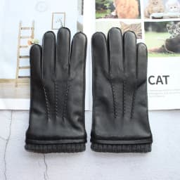 High-quality sheepskin touch screen gloves men's new corrugated wool knitted warm velvet motorcycle driving leather gloves