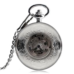 Silver Shield Automatic Mechanical Pocket Watch Arabic Numerals Display Self-Winding Pendant Antique Pocket Clock Male Gifts