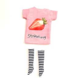2pcs/Set of Blyth Clothes, Beautiful Print Short T-Shirt + Striped Socks, Can Be Used for 1/6 Doll Accessories