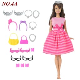 14 Pcs / Lot = 1x Fairy Tale Doll Dress + 13x Random Accessories Shoes Handbag Glasses Clothes for 11.5'' Doll Girl Baby Toys