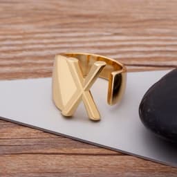 Trendy Hollow A-Z Letter Gold Color Adjustable Opening Ring Initials Name Alphabet Female Chunky Wide Party Wedding Jewelry