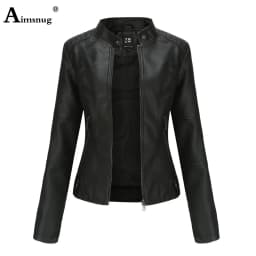 Yellow Red Faux Pu Leather Jackets 2025 Spring Autumn Fashion Zip up Top Outerwear Lady Basic Coats Plus Size Female Jackets New